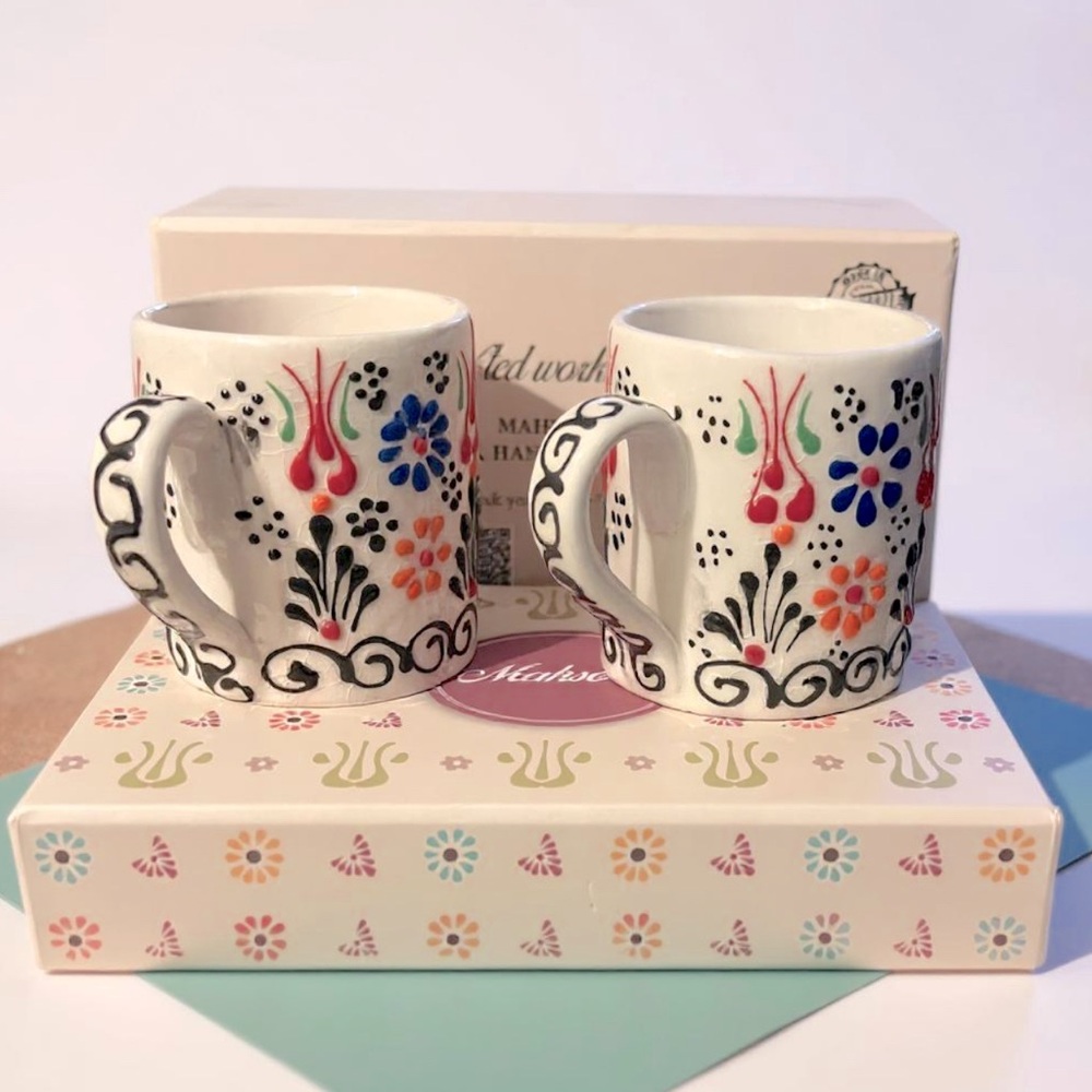 2 Mahserte Handmade Ceramic 5Oz Espresso Cups, Coffee Cup Set, NEW! - Picture 7 of 9